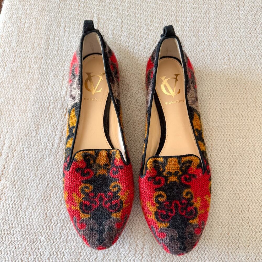 Vince Camuto Red + Black Vi-Adeline Tapestry Flat Loafers Size 6.5